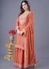 Readymade Orange Embroidered Sharara Suit