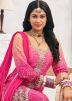 Readymade Pink Bandhej Print Palazzo Suit In Chiffon