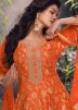 Orange Embroidered Salwar Suit Set In Viscose