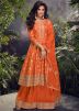 Orange Embroidered Salwar Suit Set In Viscose