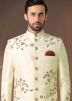 Cream Embroidered Groom Sherwani With Churidar