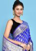 Blue Pure Silk Saree In Zari Woven Work