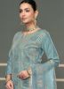Blue Embroidered Salwar Suit Set In Cotton