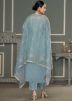 Blue Embroidered Salwar Suit Set In Cotton