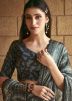 Grey Digital Print Saree In Satin