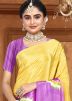 Yellow & Purple Tie-Dye Print Saree In Crape