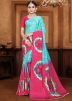 Blue & Pink Tie-Dye Print Saree In Crape