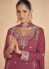 Pink Embroidered Palazzo Salwar Suit In Georgette
