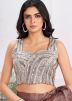 Brown Readymade Ruffled Satin Saree With Blouse
