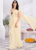 Cream Readymade Ruffled Saree In Satin Silk