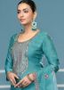 Turquoise Embroidered Cotton Pant Suit