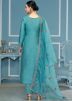 Turquoise Embroidered Cotton Pant Suit