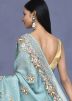 Blue Embroidered Saree In Net