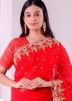 Red Embellished Saree In Georgette