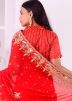 Red Embellished Saree In Georgette