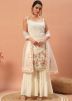 Cream Embroidered Sharara Salwar Suit Set