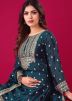 Readymade Teal Blue Embroidered Gharara Suit
