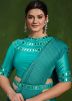 Blue Half N Half Mirror Saree In Crape