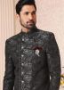 Asymmetric Grey Readymade Sherwani With Woven Work