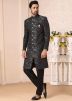 Asymmetric Grey Readymade Sherwani With Woven Work