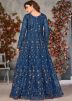Blue Embroidered Salwar Suit Set In Net