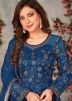 Blue Embroidered Salwar Suit Set In Net