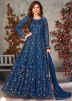 Blue Embroidered Salwar Suit Set In Net