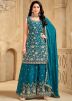 Readymade Blue Embroidered Palazzo Style Suit
