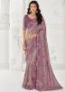 Mauve Purple Floral Print Art Silk Saree