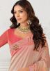 Peach Floral Print Saree In Art Silk