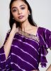 Purple Readymade Leheria Printed Draped Kaftan