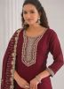 Maroon Embroidered Art Silk Salwar Suit Set