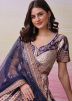 Blue Printed Anarkali Salwar Suit Set In Satin