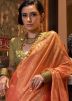 Orange Zari Woven Saree With Blouse