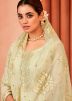 Beige Embroidered Organza Palazzo Style Suit