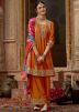 Readymade Orange Embroidered Palazzo Suit In Chiffon