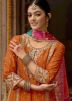 Readymade Orange Embroidered Palazzo Suit In Chiffon