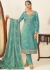 Blue Embrooidered Suit Set In Silk