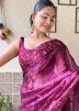 Magenta Embellished Saree In Art Silk 