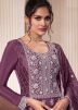 Purple Embroidered Chiffon Sharara Suit