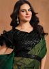 Green Readymade Digital Print Satin Saree
