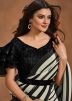 White & Black Readymade Floral Print Saree