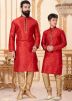 Father & Son Red Silk Readymade Kurta Pajama