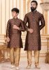Father & Son Brown Silk Readymade Kurta Pyjama
