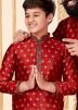 Father & Son Readymade Woven Red Kurta Pyjama