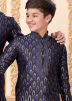 Father & Son Blue Readymade Woven Kurta Pyjama