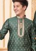 Father & Son Green Readymade Woven Kurta Pajama