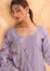 Purple Embroidered Round Neck Pant Suit