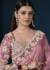 Pink Embroidered Saree In Satin