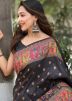 Black Pashmina Silk Saree In Woven Work